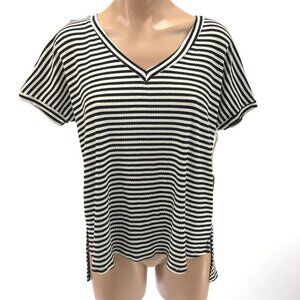 People's Project LA Women's Top XL Striped Black White V-Neck NEW
